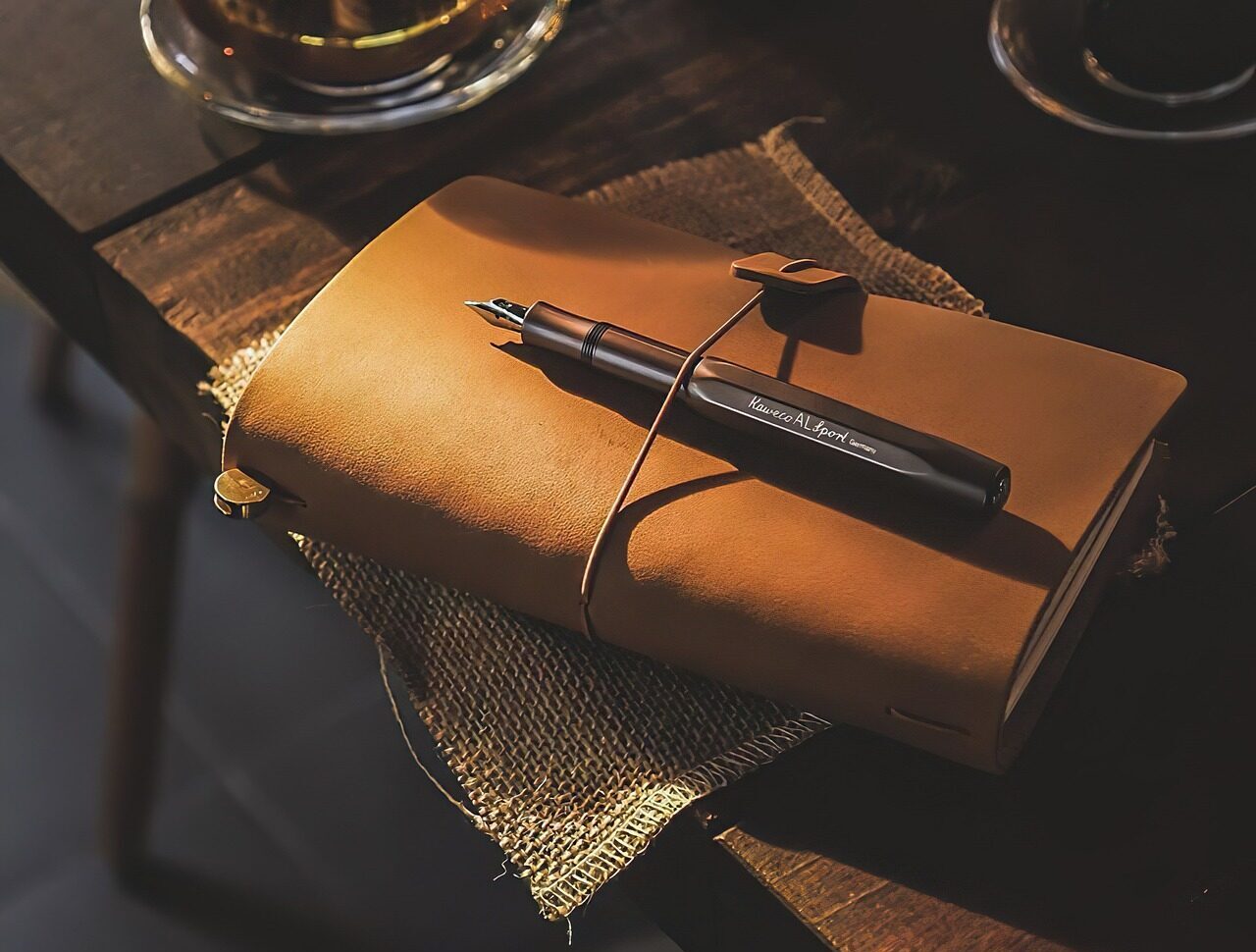book, pen, notebook, diary, desk, writing, office, table, note, creative, brown book